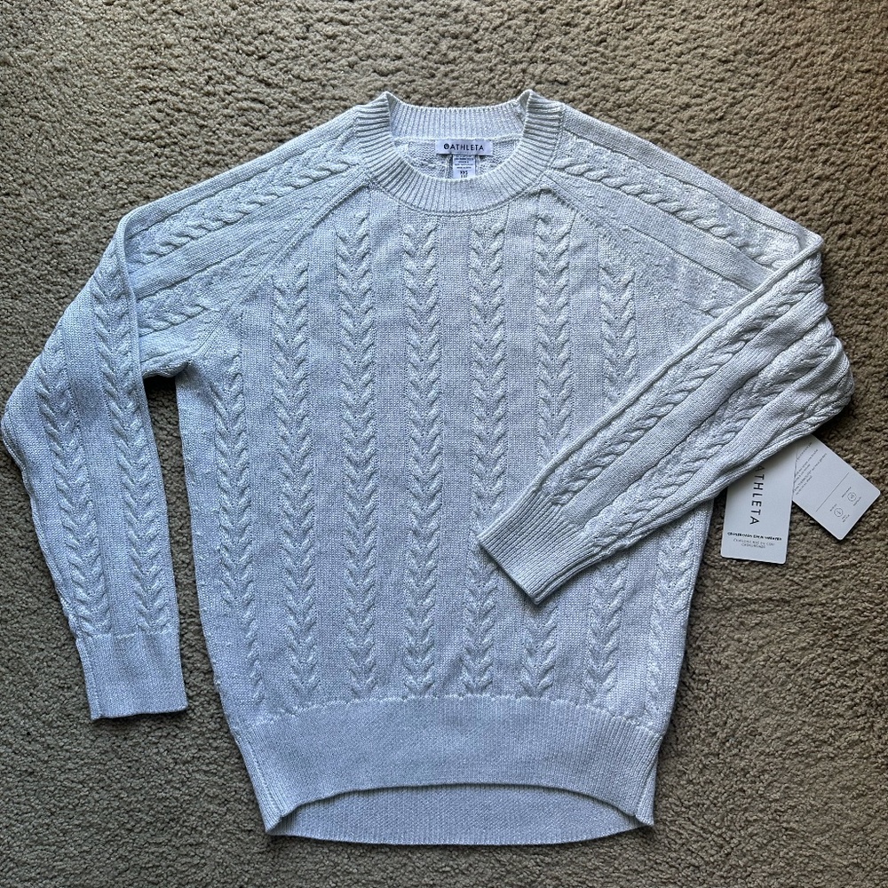 ATHLETA NWT Crossroards Crew Sweater XXS Fits Like XS-S White Silver Thread